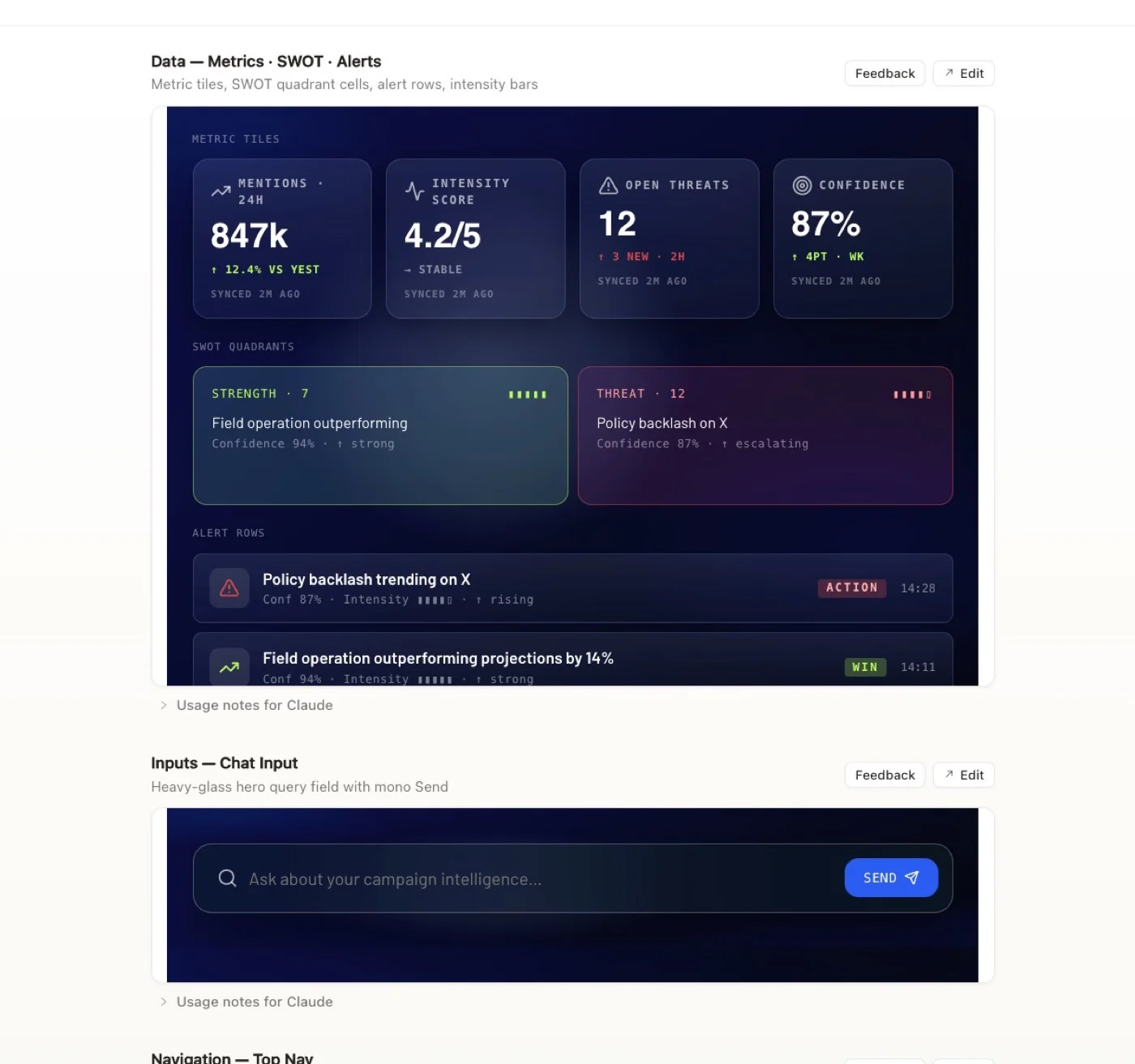 War Room, a screen from the product